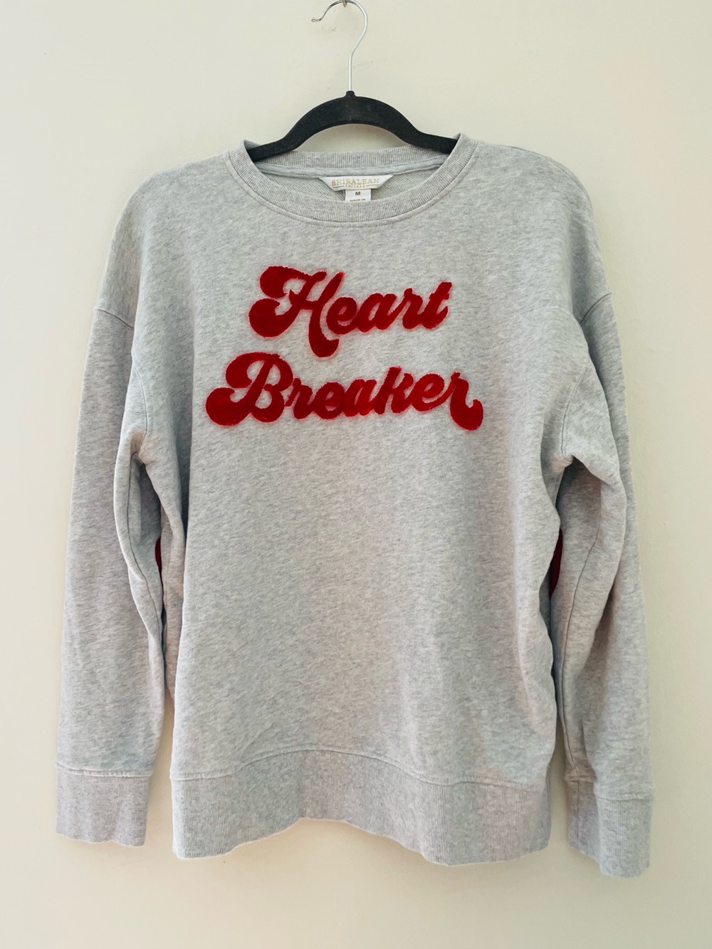 NWOT! Shiraleah “Heart Breaker” Sweatshirt Grey w/Red Velvet ❤️ Elbow Patches M